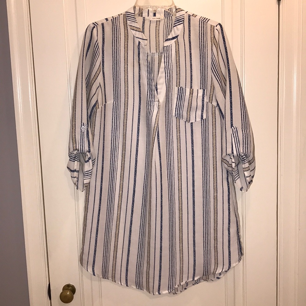 Blue/cream stripped oversized shirt dress